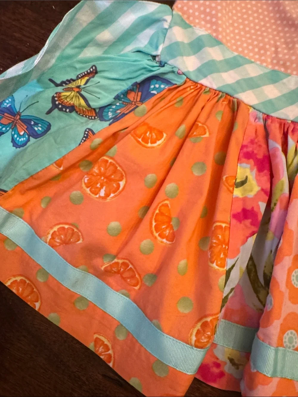 Matilda Jane Coral & Aqua Mixed-Print Ruffle Dress